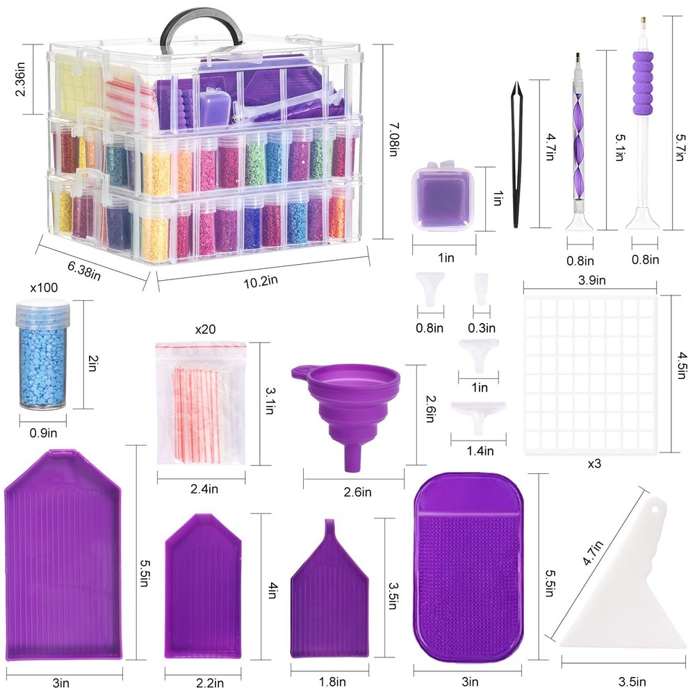 3-Tier Diamond Painting Storage Container, 100 Slots Clear Stackable Bead Org...