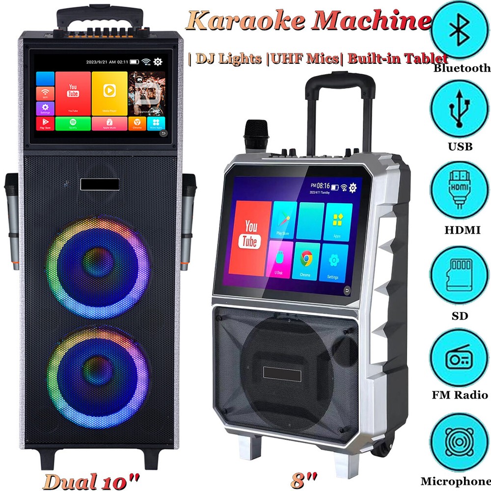 Professional Karaoke Machine Bluetooth Speaker Lyrics Display Screen WirelessMic