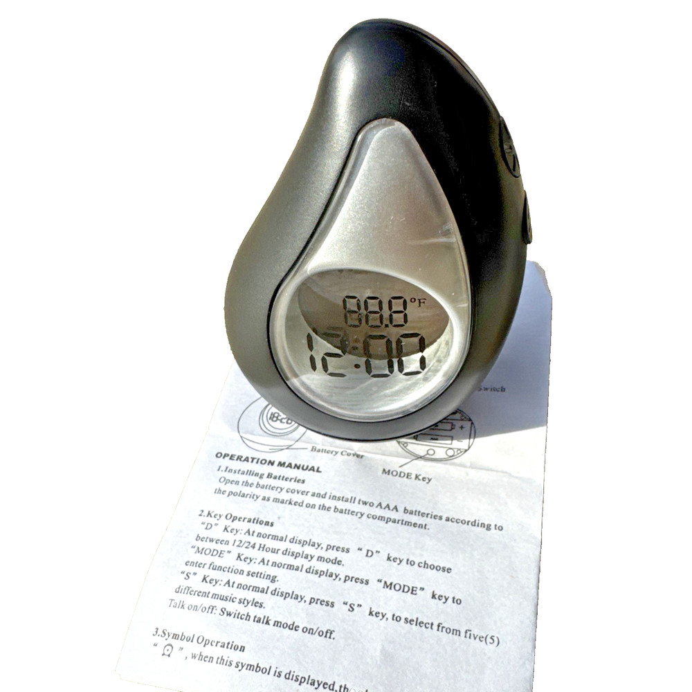 NEW Totes Talking Bobble Clock 91715 Black Silver Blue Backlight