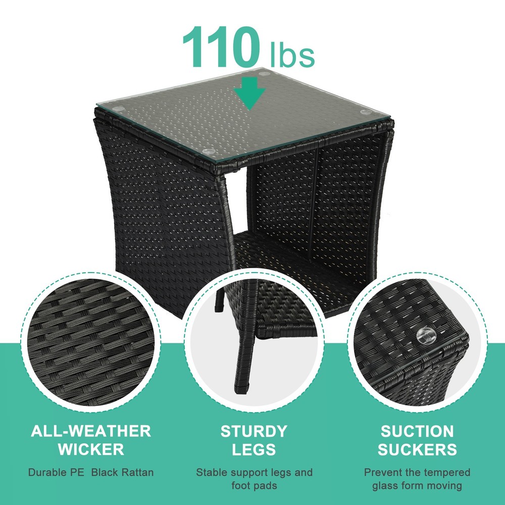Outdoor Patio Wicker Side Table, Square End Table Bistro Coffee Table