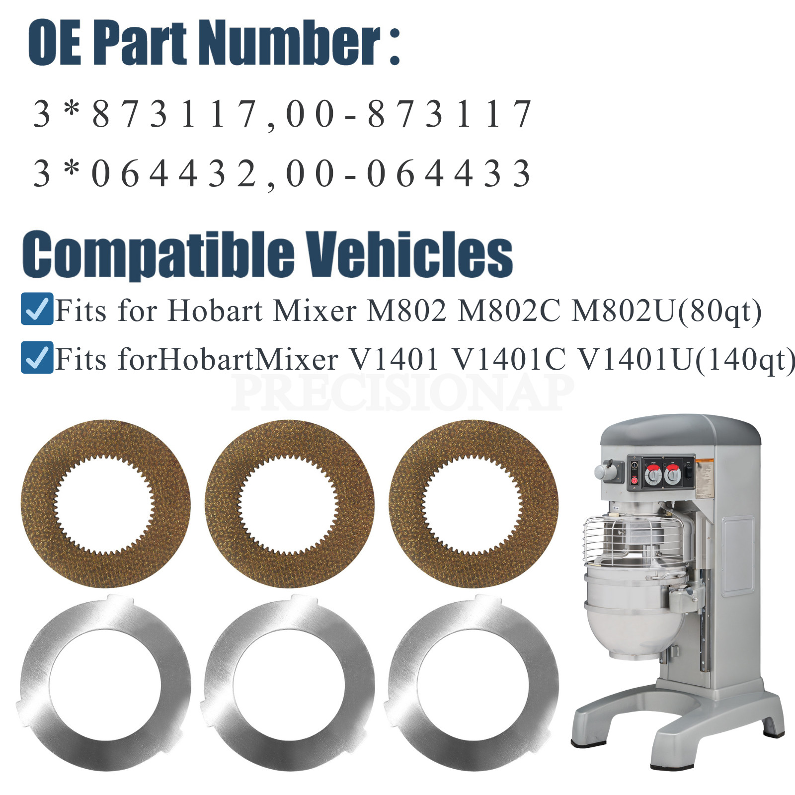 New 6X Inner & Outer Clutch Disc Kit For Hobart Mixer M802 & V1401 873117 064432