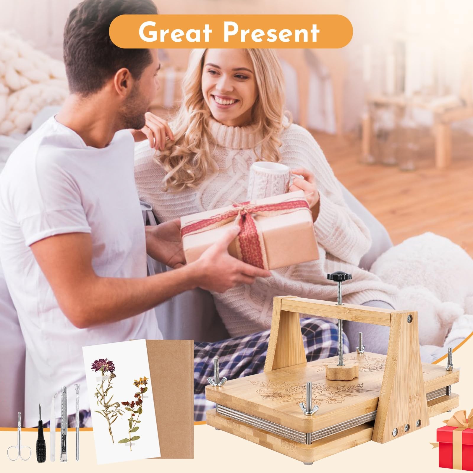 NIUGRECF 1Set Large Wooden Flower Press Kit - Even Pressure Flowers Pressed D...