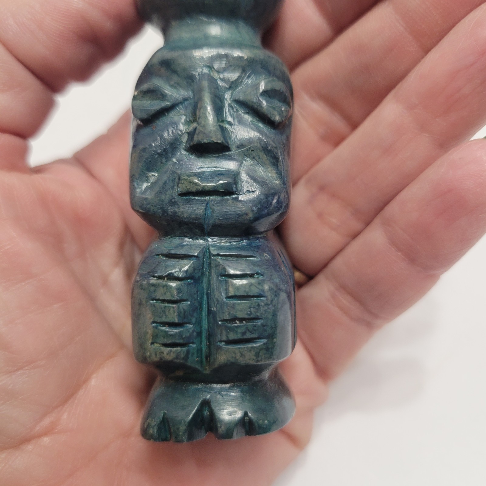 Vintage Aztec/Mayan Warrior Hand Carved Statue Jade/Green Marble/Onyx