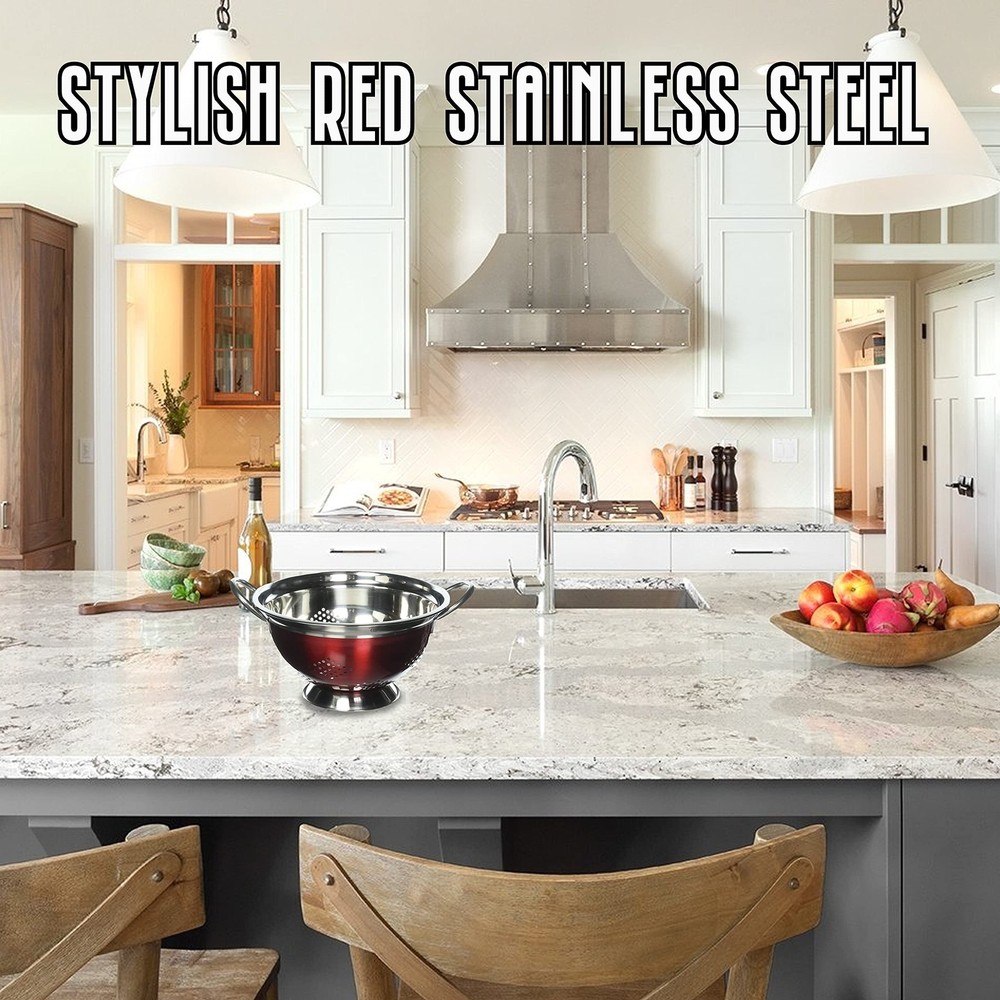 5 quart Stainless Steel Colander-Red Multicolor