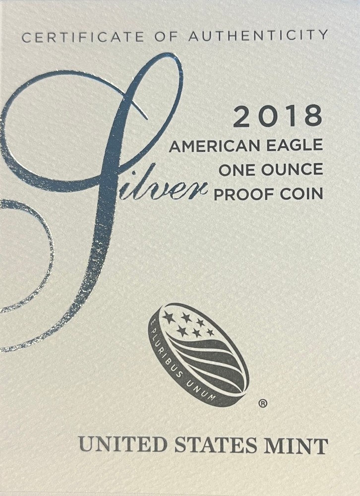 2018-W American Proof Silver Eagle-Mint Issued Presentation Box & COA (NO Coin)
