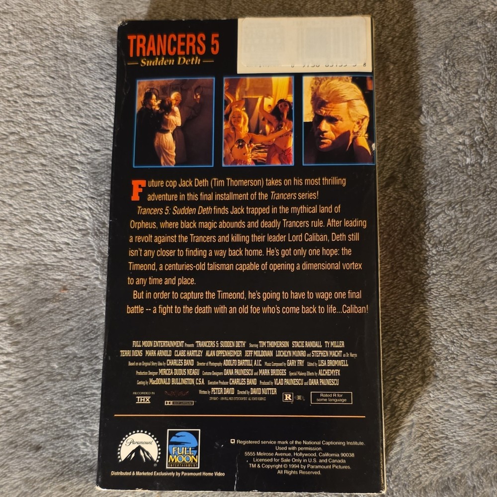 Paramount Trancers 5: Sudden Deth VHS 1994 Sci-Fi Tim Thomerson