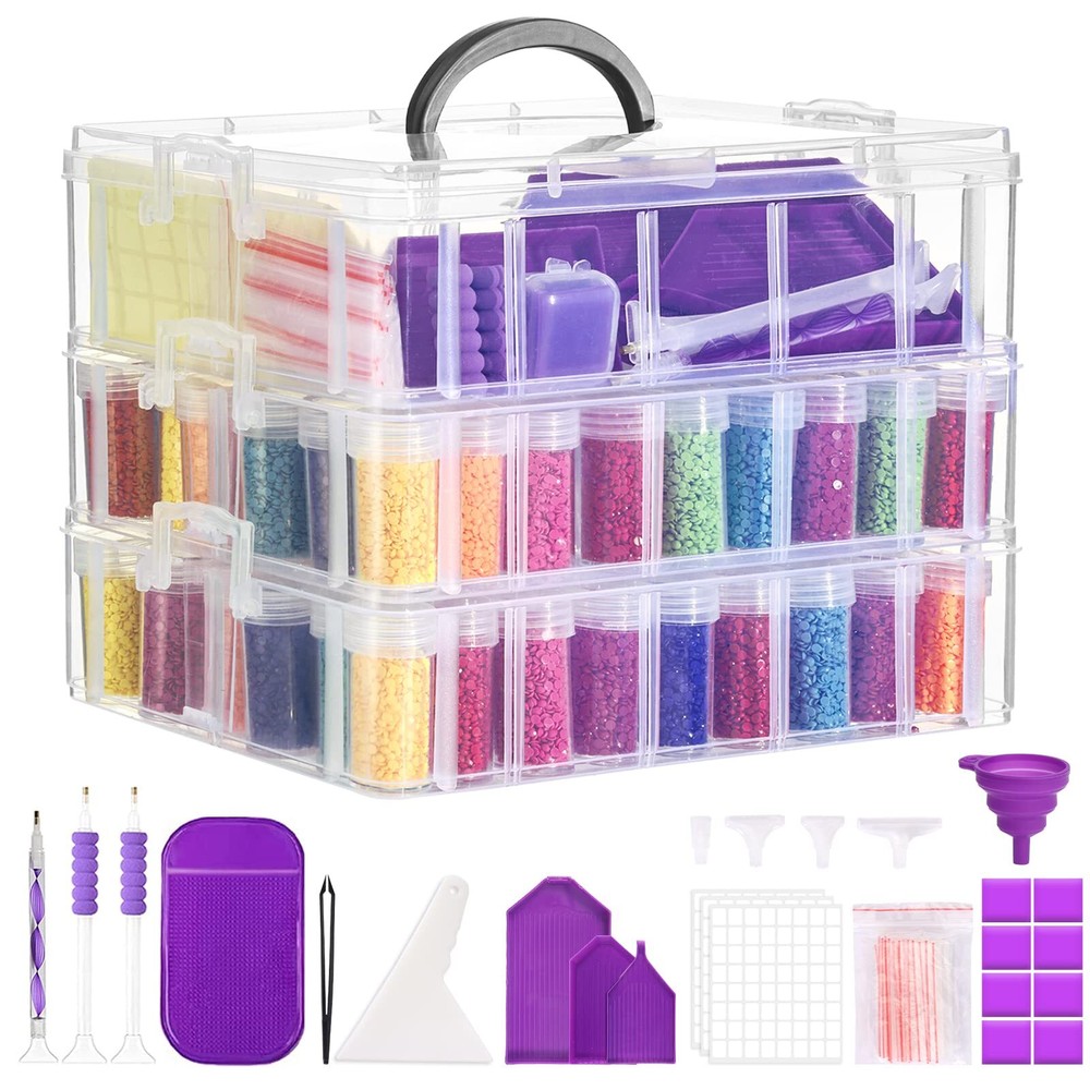 3-Tier Diamond Painting Storage Container, 100 Slots Clear Stackable Bead Org...