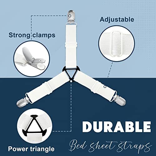 4 PCS Adjustable Bed Sheet Holder Straps Sheet Stays Keepers Fasteners