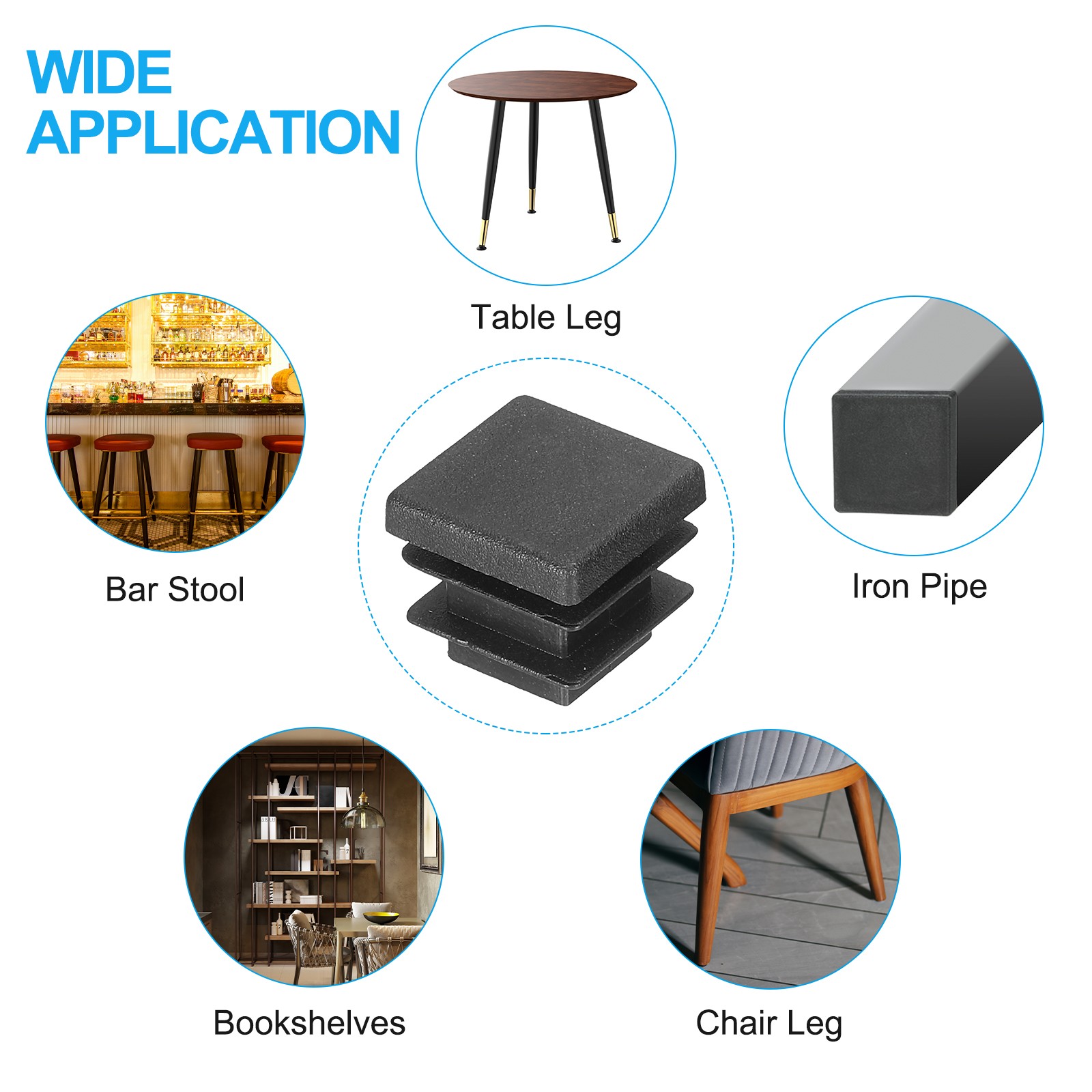 20Pcs 5/8"x5/8" Plastic Tubing End Caps Square Hole Plug Insert Black