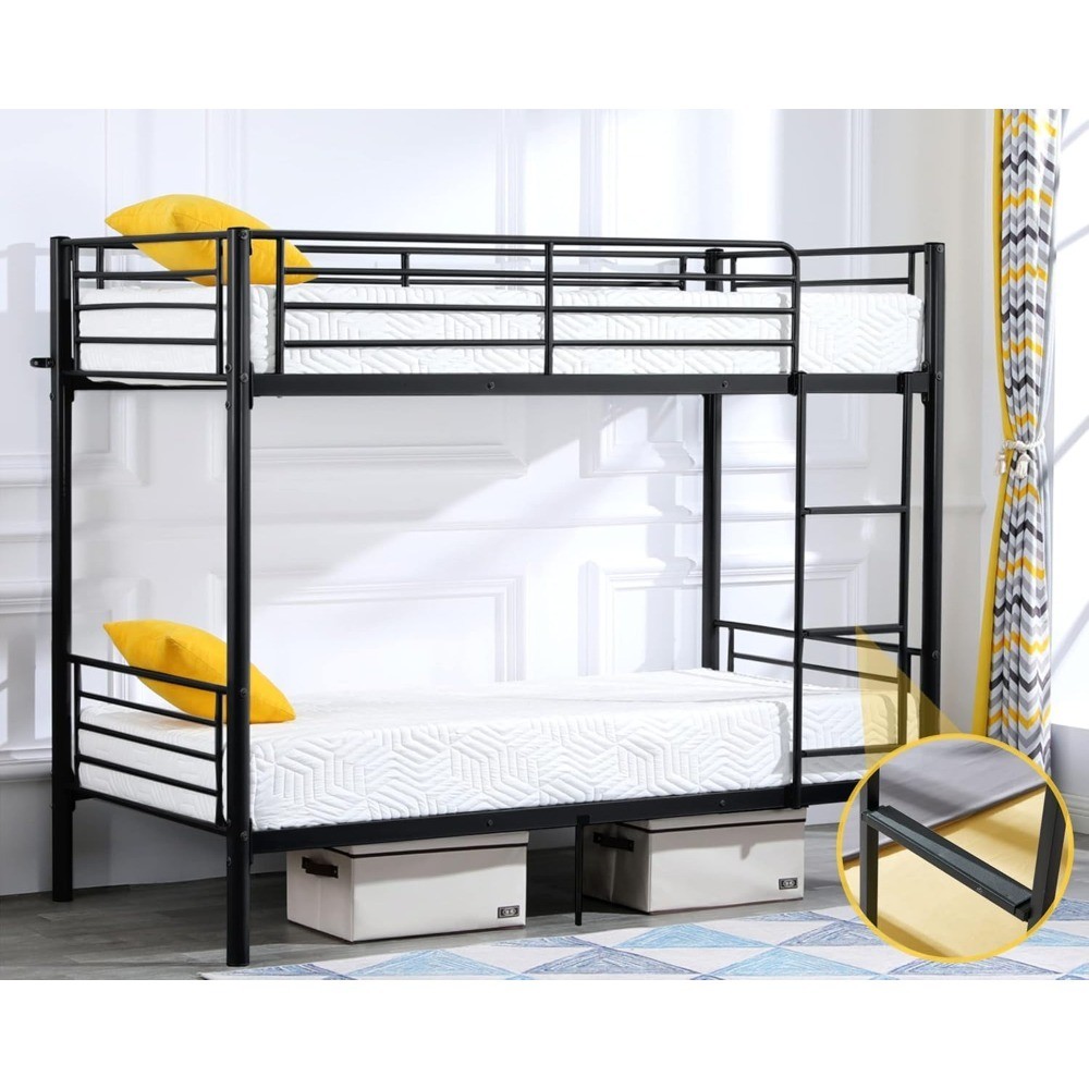 Twin Over Twin Bunk Bed for Kids Teens Adults Heavy Duty Metal Frame with Flat