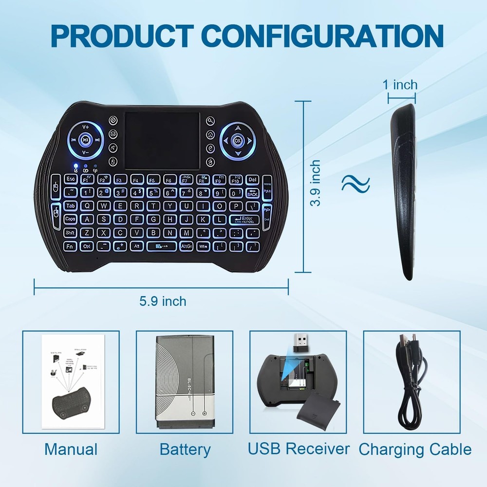 Backlit Mini Wireless Keyboard Touchpad Combo with Rechargable Li-ion Battery...