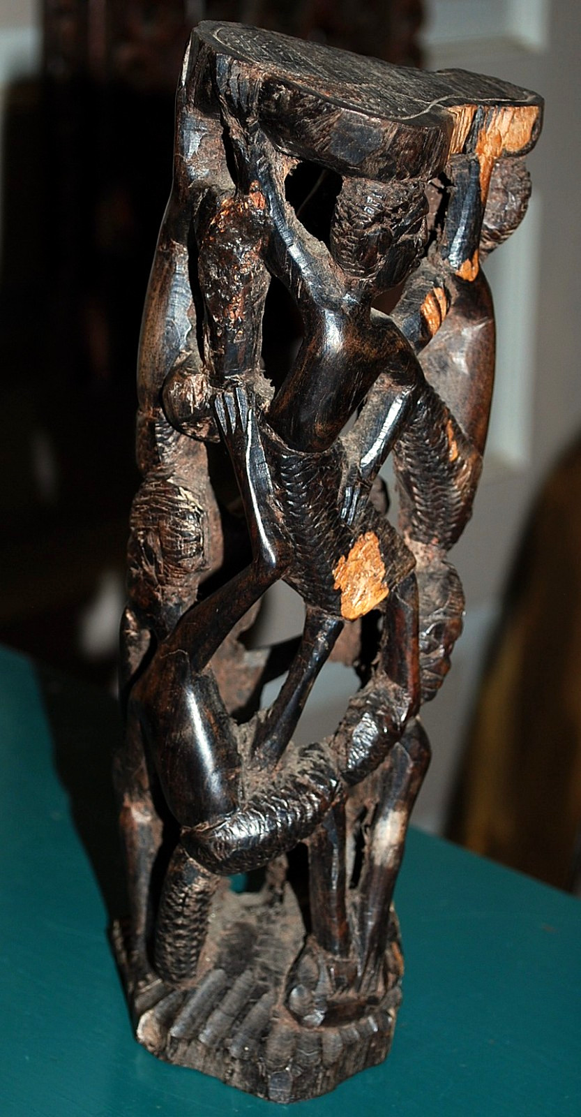 Vtg MAKONDE African TREE OF LIFE Ancestor Family Hand Carved EBONY WOOD Statue