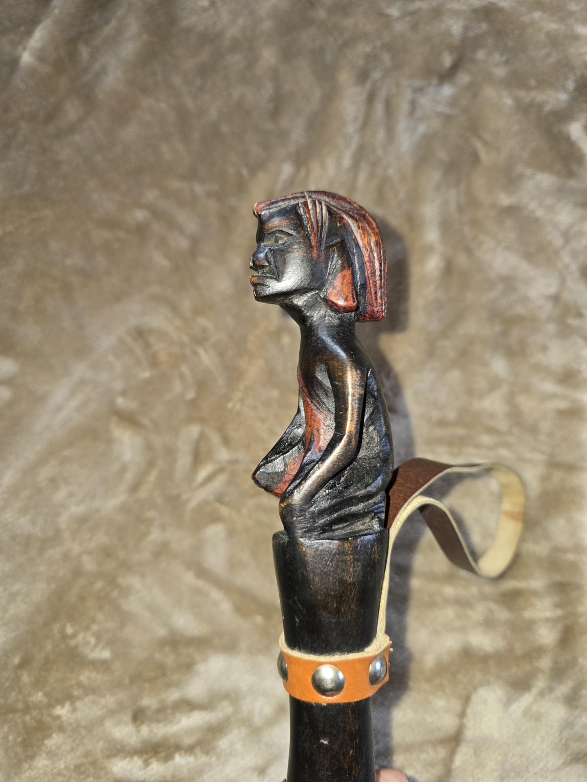 Antique Hand-Carved African Tribal Fly Whisk with Handle