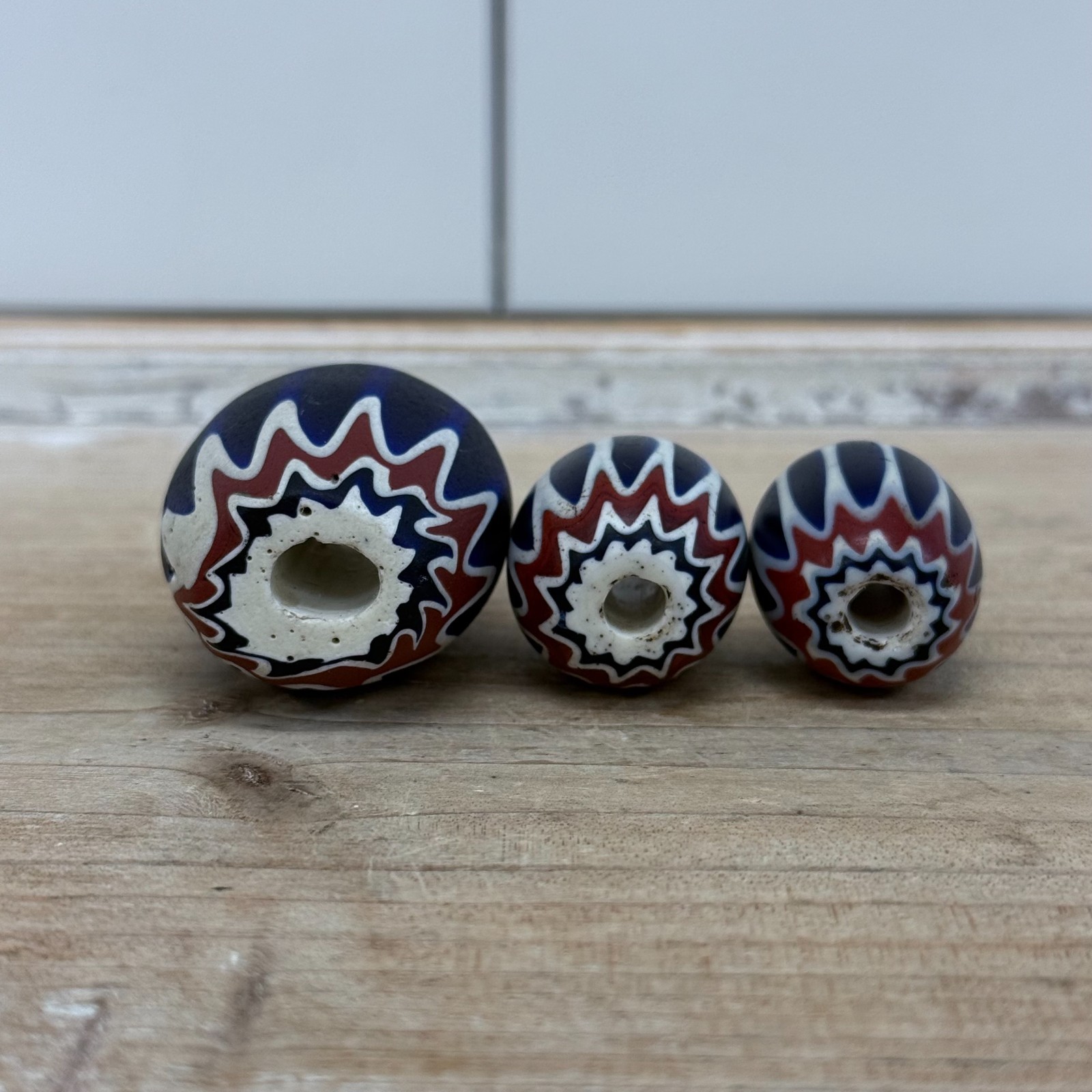 Venetian Chevron Trade Beads Set of 3 Antique African Glass Millefiori
