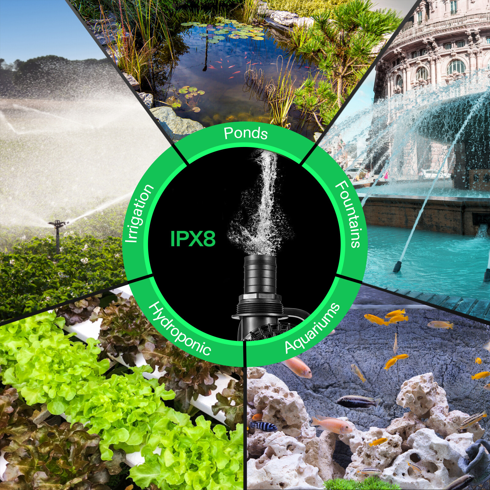 VIVOSUN 9000 GPH Submersible Water Pump,620W Pond Pump 26.5 FT,Ultra Quiet