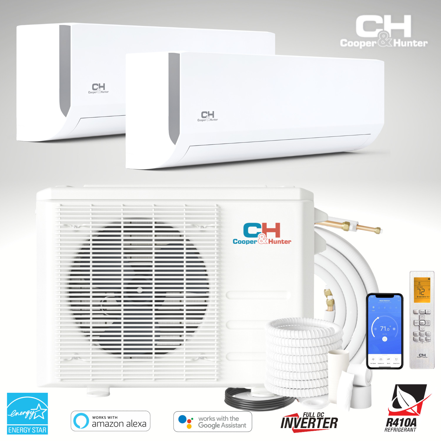 18000 BTU 230V Dual 2 Zone Mini Split Heat Pump Air Conditioner 22.5 SEER