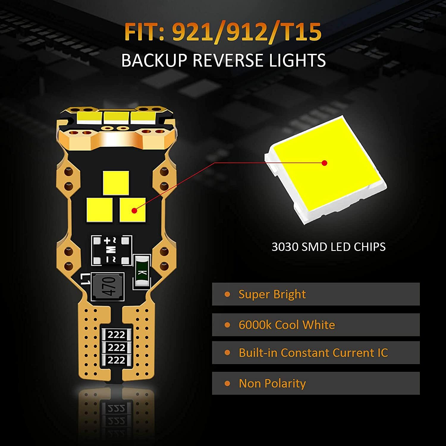 LASFIT LED Reverse Back Up Light Bulb 921 912 W16W T15 906 916 Super White 6000K
