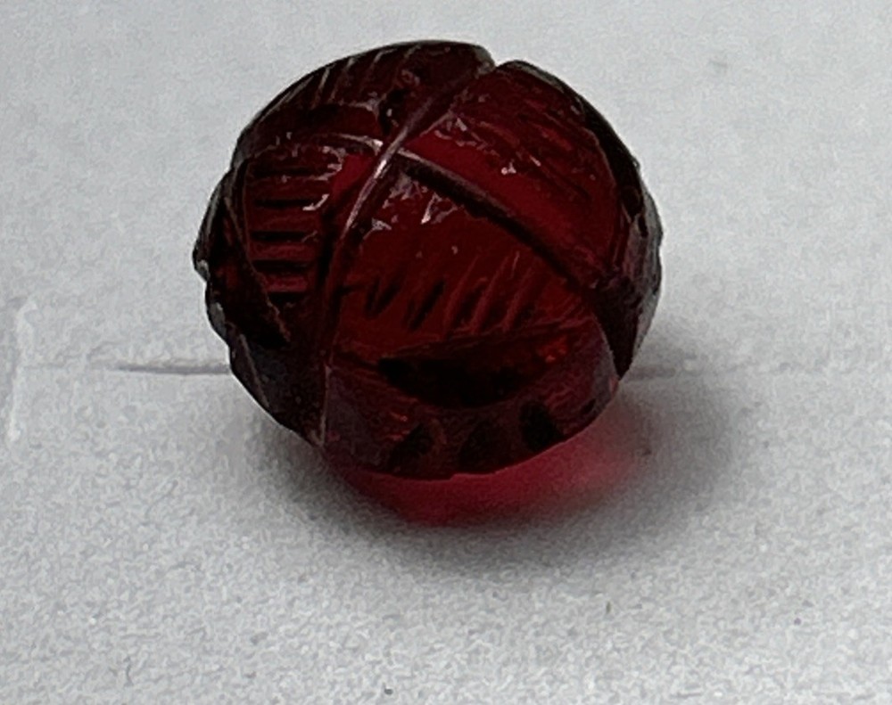 Victorian Czech Red Glass Sewing Button Spherical Linear Design