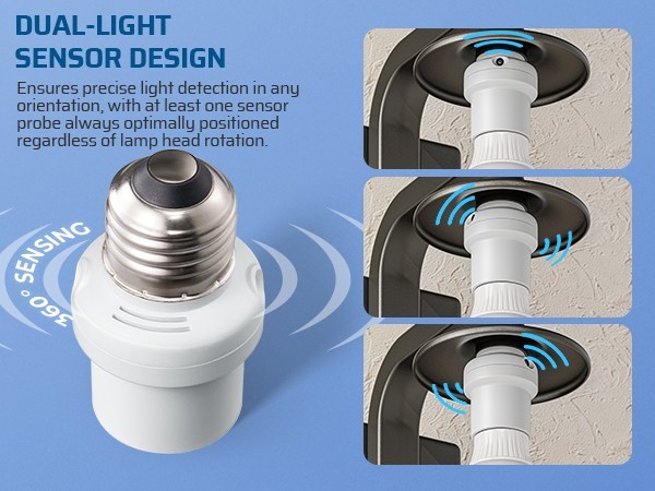 DEWENWILS Dusk to Dawn Light Socket, Dual Sensor, E26/E27 Auto On/Off, 2 Pack