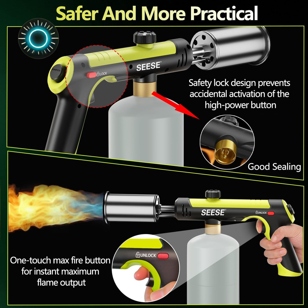 Powerful Propane Torch Gun Kitchen Cooking Torch With One-Touch Max Fire Charcoa