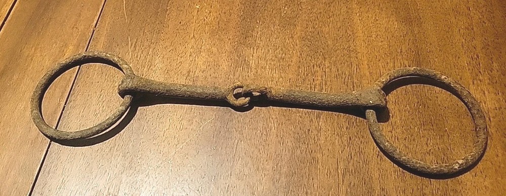 Antique Iron Horse Bit Double Ring Rusty