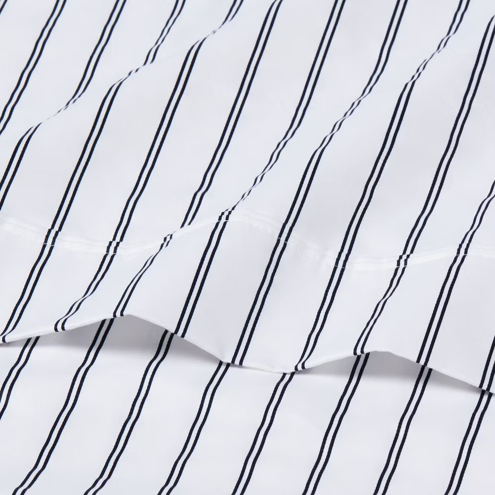 California King 400 Thread Count Performance Flat Sheet Navy Stripe - Threshold: