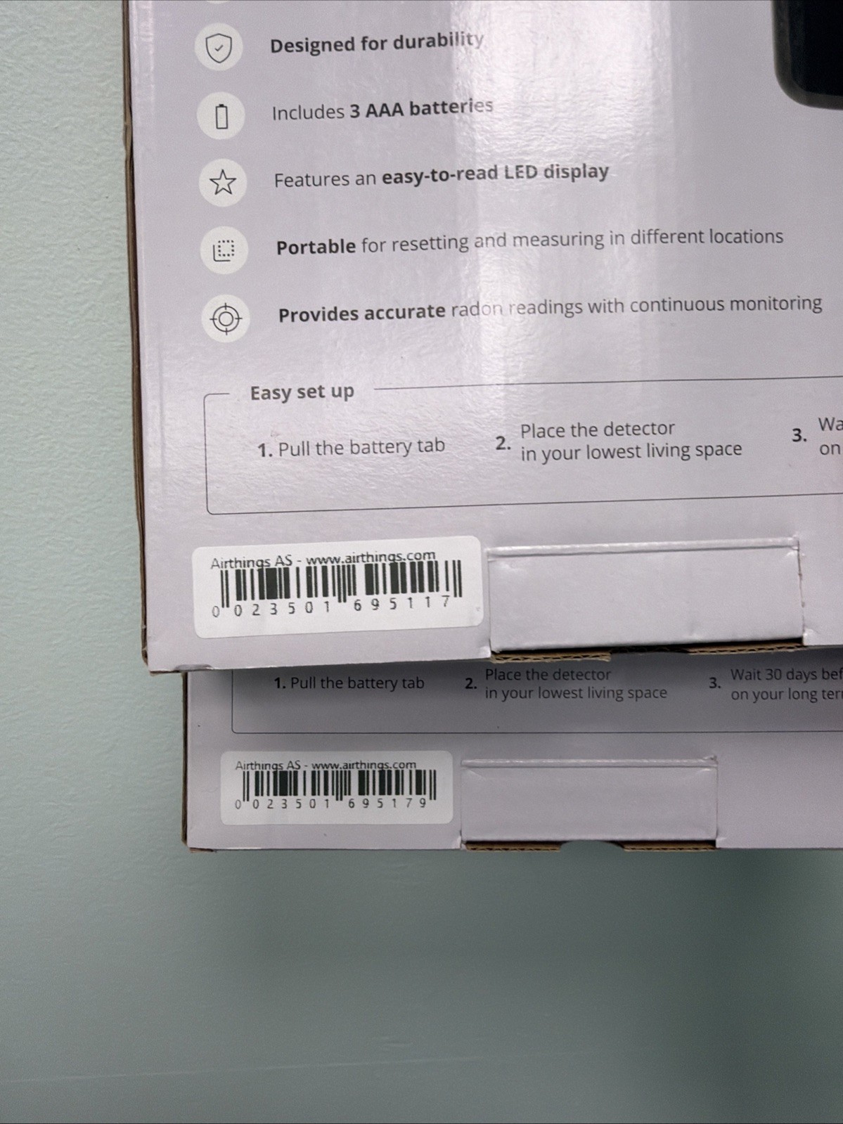 Airthings Battery Operated Digital Radon Detector 2350
