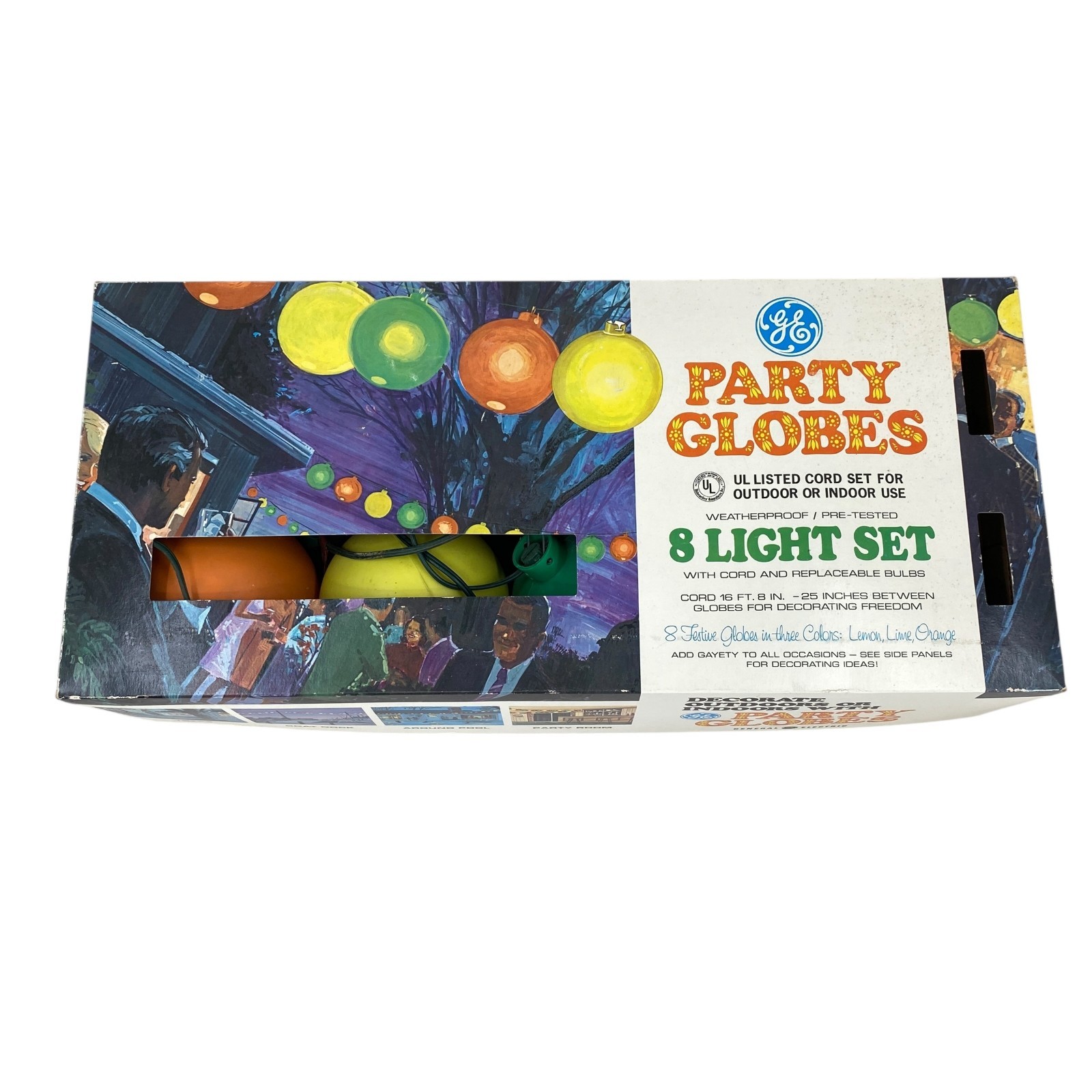 Vintage GE Party Globes 8 Light Set Indoor/Outdoor with Original Box Tested