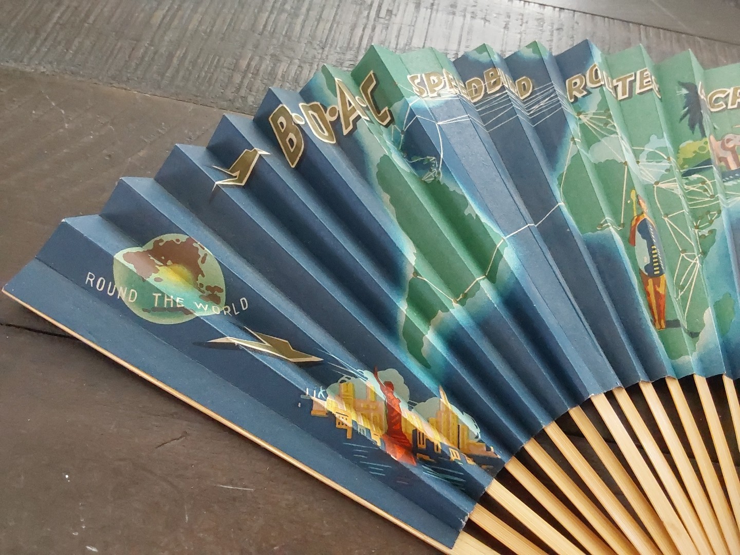 BOAC Airlines Speedbird Routes Across the World Advertising Hand Fan