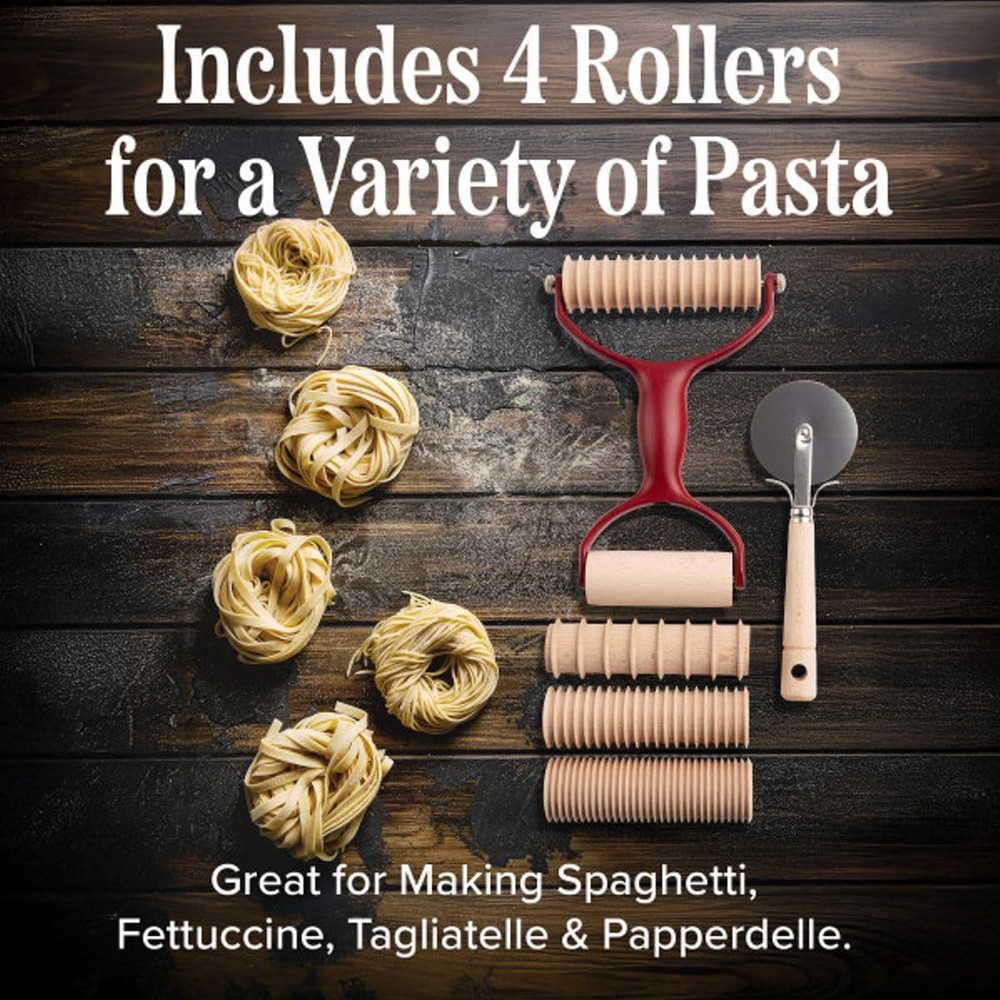 7 Pcs Pasta Making Tools - Kitchen Set with Handle, Pasta Cutter, Small Rolli...