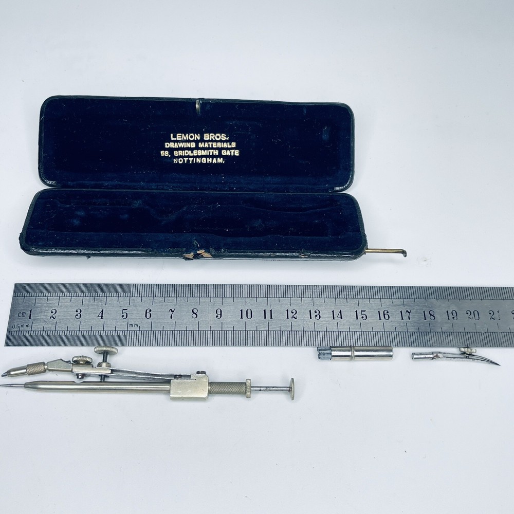 Antique LEMON BROS. Nottingham Draughtsman Tools Technical Drawing Compass Set