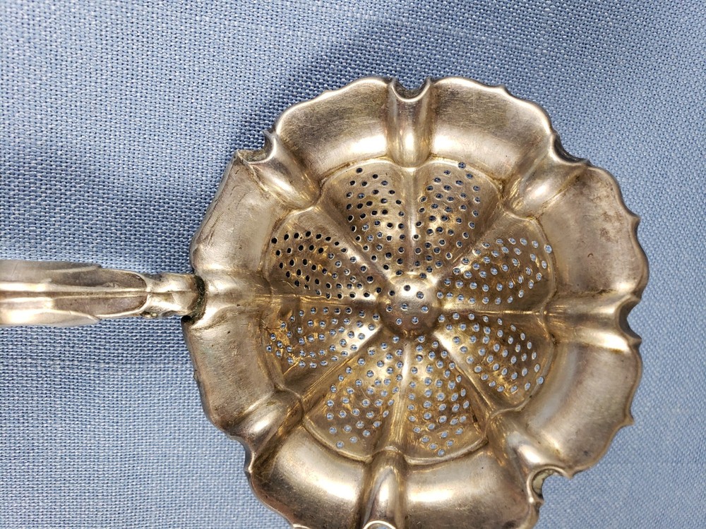 Antique c1800 loth 13 silver strainer sifter spoon bone handle Germany