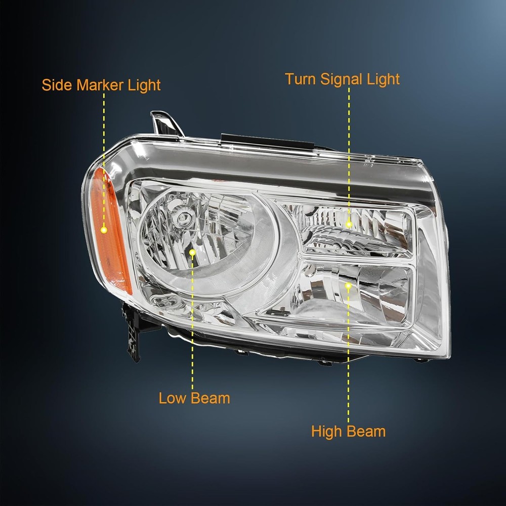 Honda Pilot 2012-15 Headlight Assembly Halogen Chrome Amber Pair Replacement