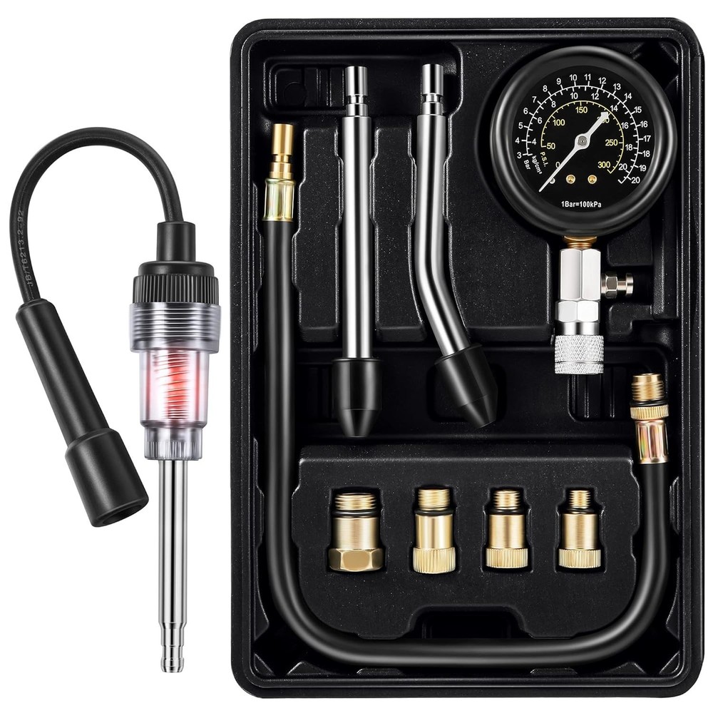Versatile 9-Piece Automotive Testing Kit: Compression Gauge & Spark Plug Tester