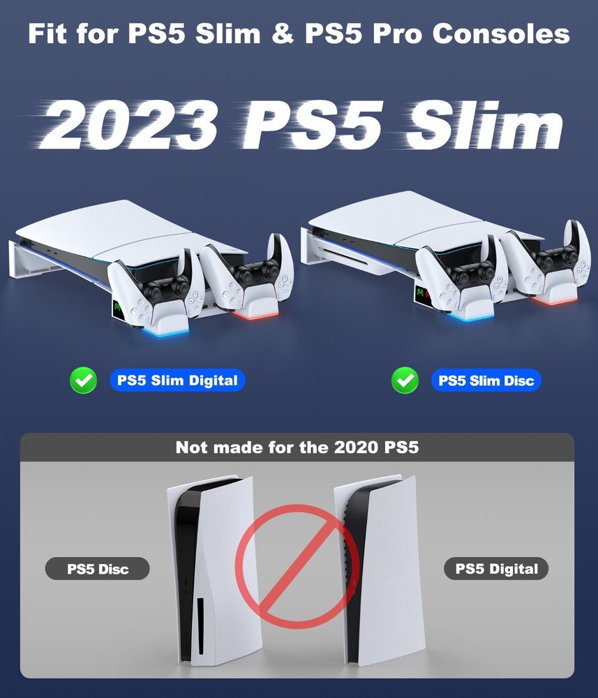 PS5 Pro Horizontal Stand for PS5 Pro/Slim Consoles,Dual Controller Fast Charging