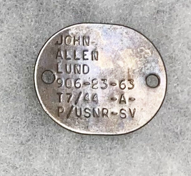WWII USNR John Lund T-44 Single Dog Tag