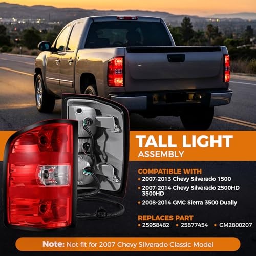 Tail Lights Assembly for Chevy Silverado 1500 2500HD 2007-2013 Left Driver Side