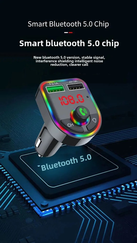 Car Wireless Bluetooth 5.0 FM Transmitter MP3 Music Player USB Charger Adapter