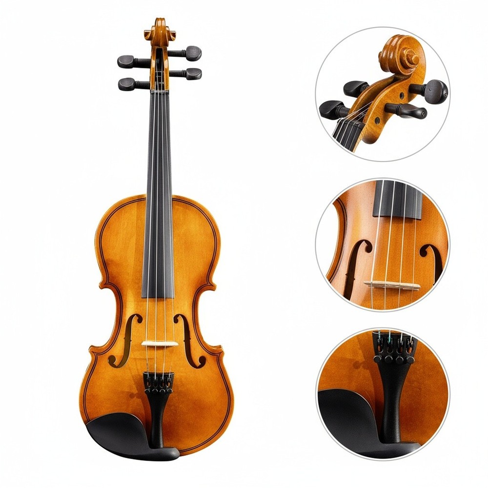 3/4 Size Acoustic Beginner Violin Set - Shoulder Rest, Strings Set, Natural