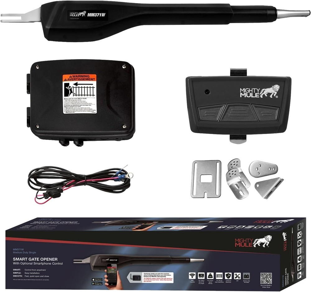 Mighty Mule MM371W Automatic Gate Opener, Smart and Solar Single, Black