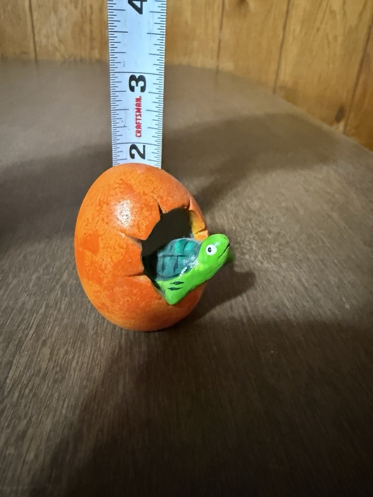 Hatching Turtle Figurine Orange Egg Green Turtle Just Under 2"