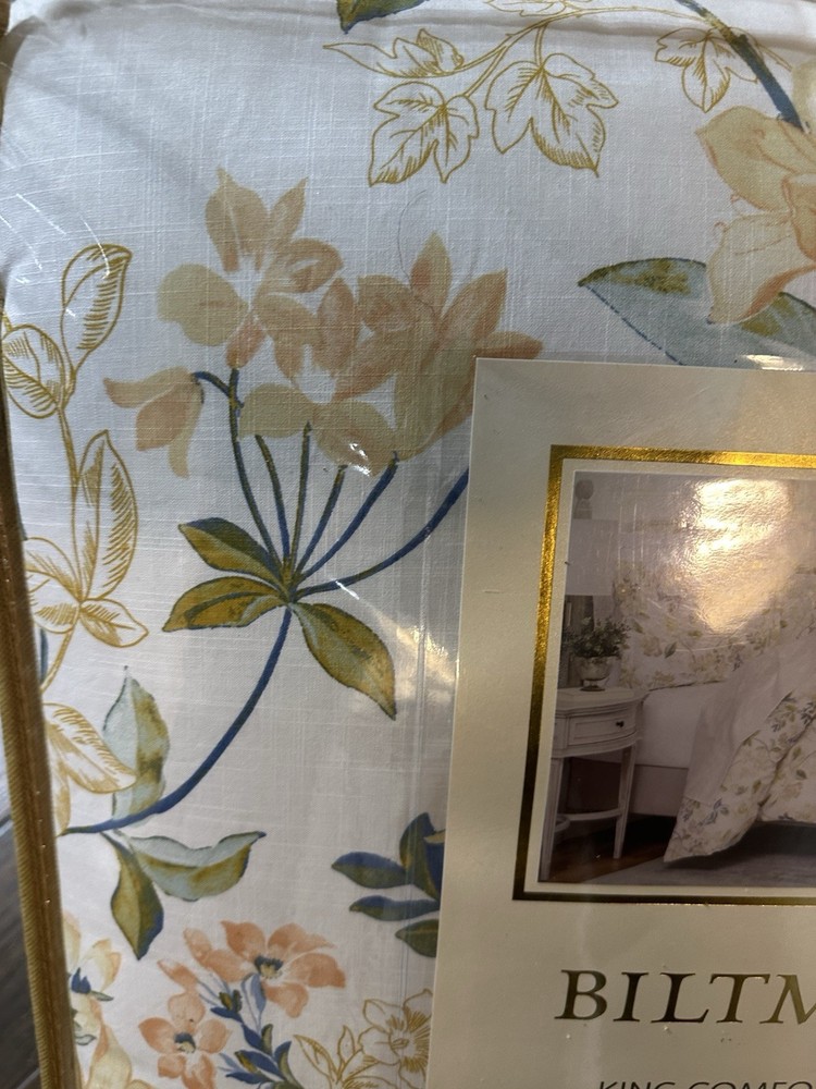 New Biltmore Abloom White Yellow Multi King Comforter & Shams Set 3pc
