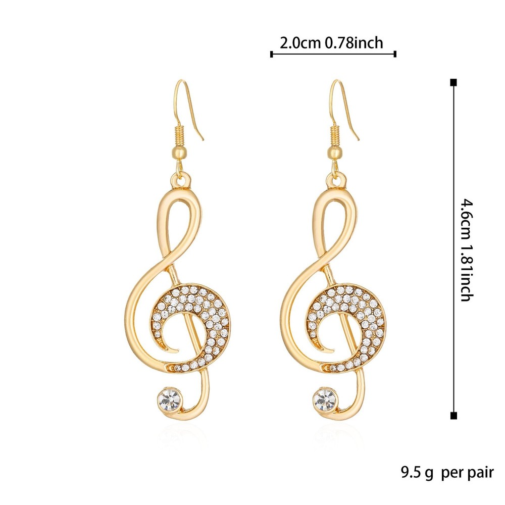 Delicate Music Note Dangle Earrings Crystal Note Treble Clef Music Note Drop ...