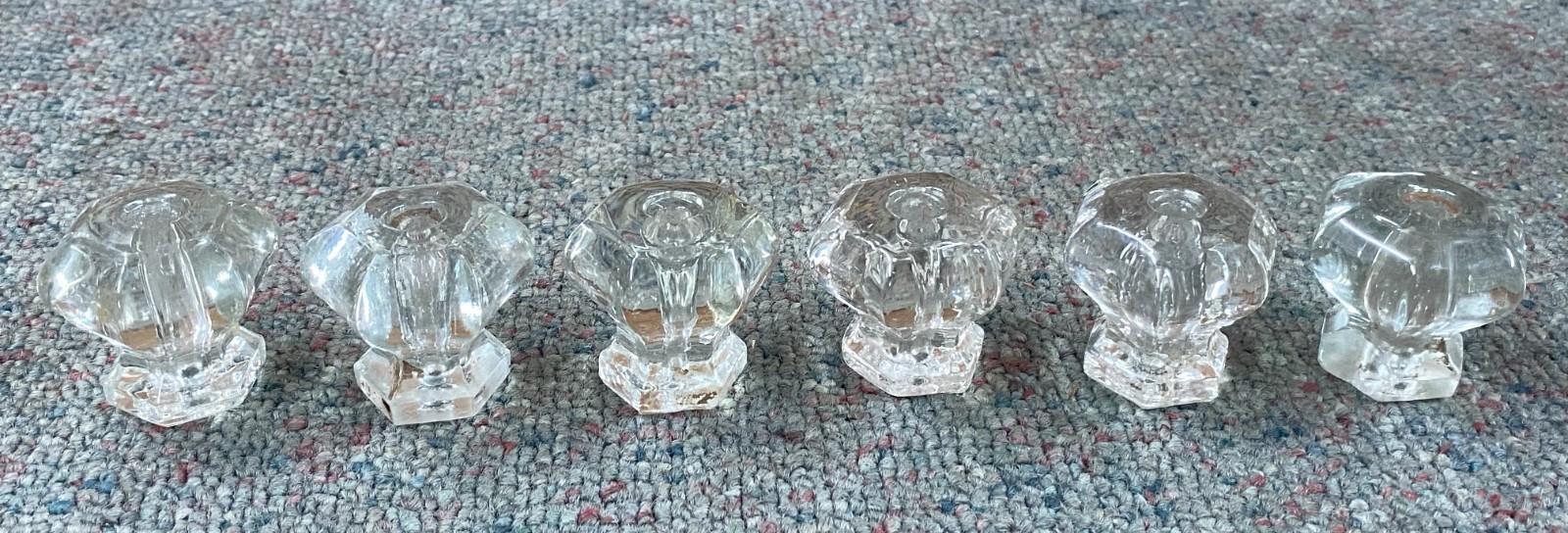 VINTAGE Set of 8 CLEAR GLASS Drawer Pulls KNOBS Dresser Hardware