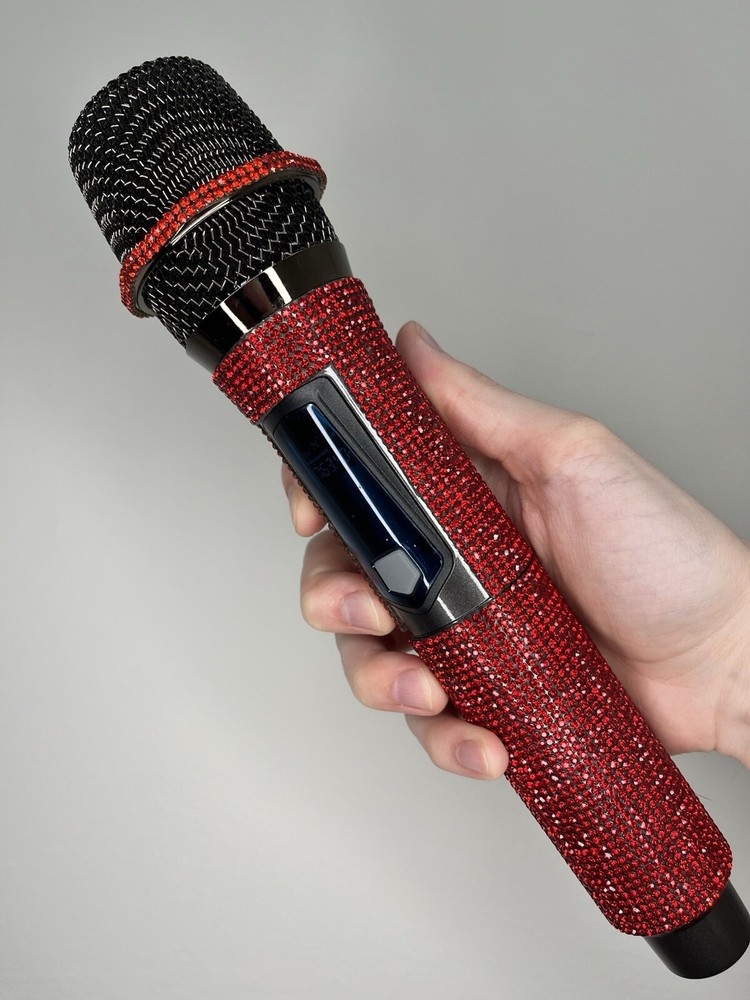 Red Rhinestone Wireless Karaoke Microphone + Receiver System - Rechargeable