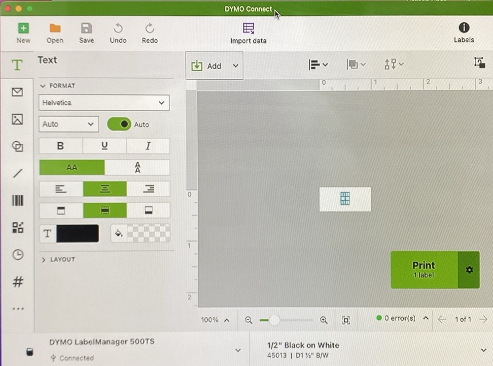 Dymo LabelManager 500TS Touchscreen Thermal Label Printer (EX)