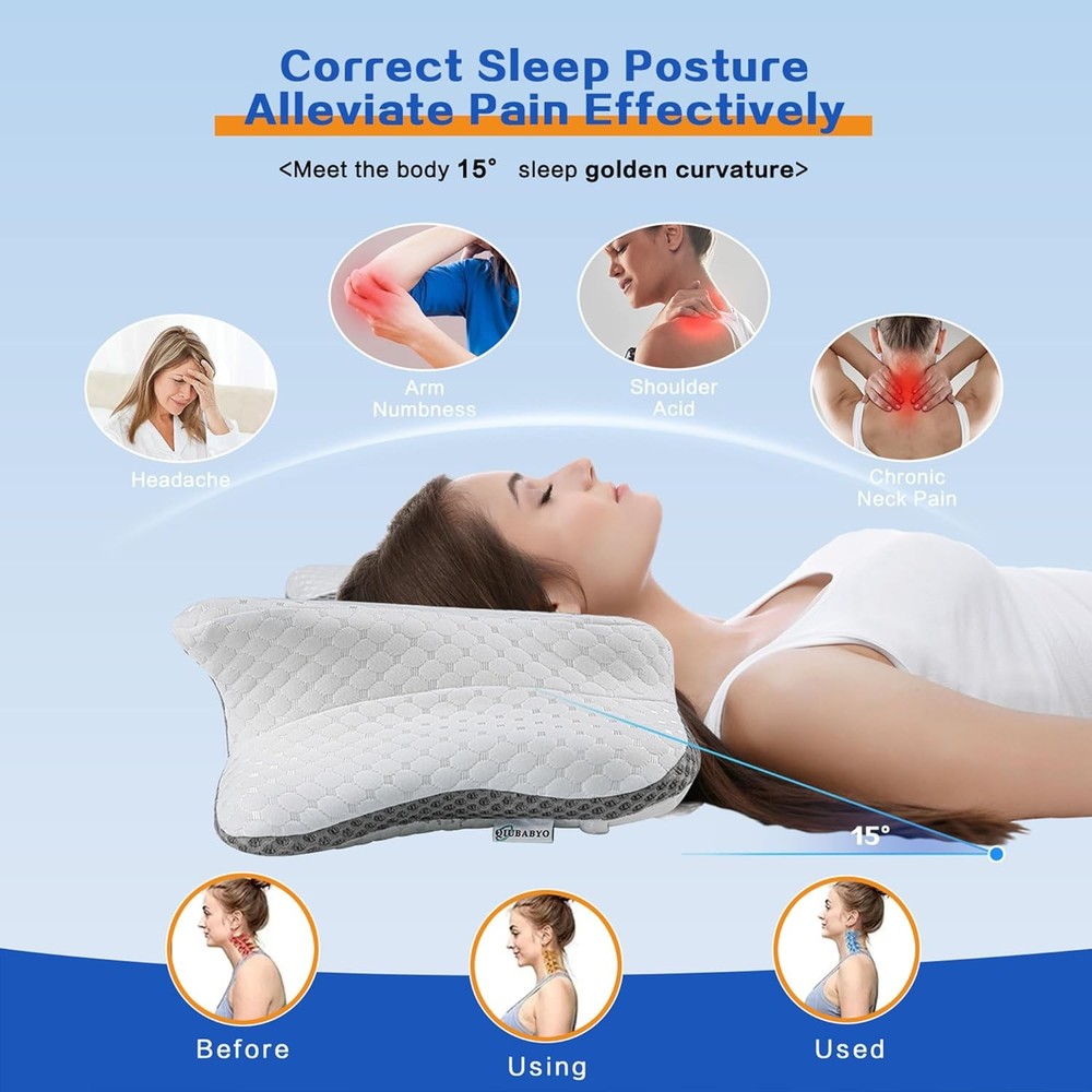 Cervical Pillow Neck Support Memory Foam Ergonomic Contour Side Back Sleep