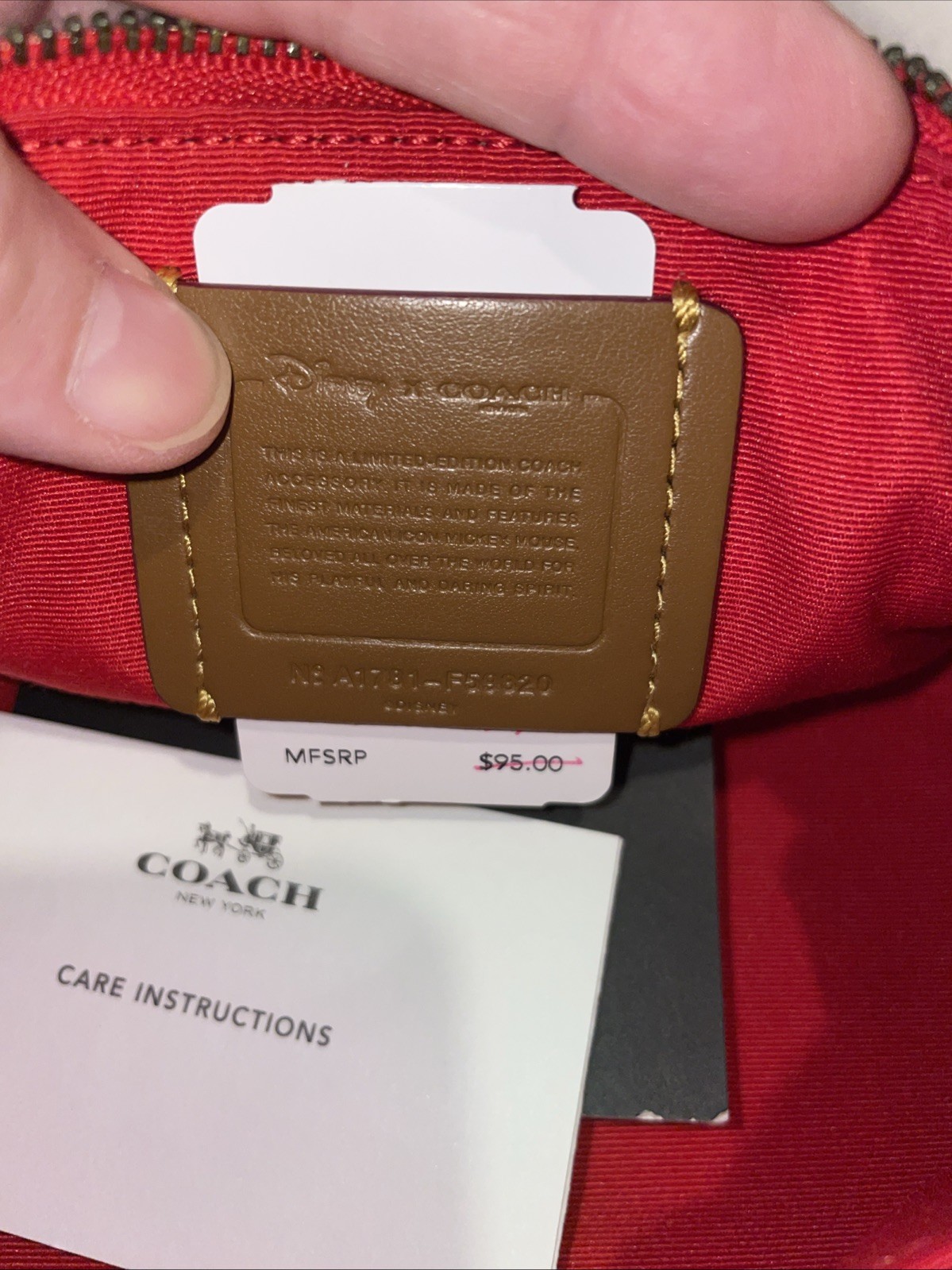 New Authentic Coach/Disney Red Leather Mickey Mouse Makeup Pouch