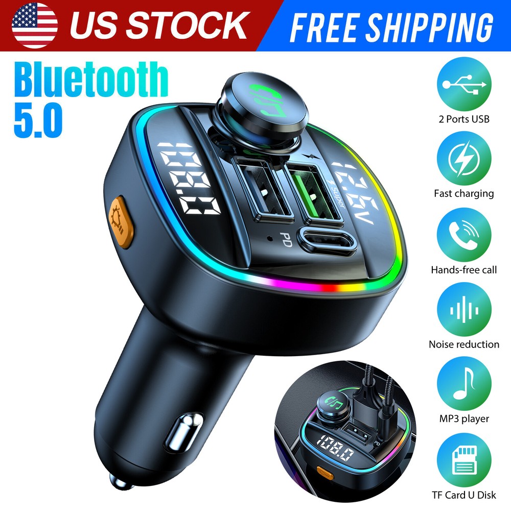 Car Bluetooth FM Transmitter Radio MP3 Wireless Adapter Hands-Free 3Port Charger