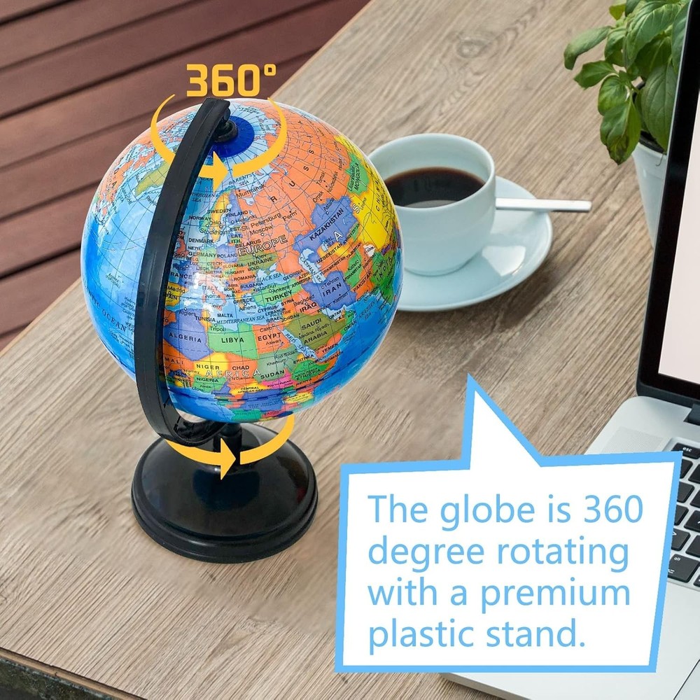 WORLD GLOBE EARTH TOP Map Rotating Geography Ocean Classroom Learning Desktop